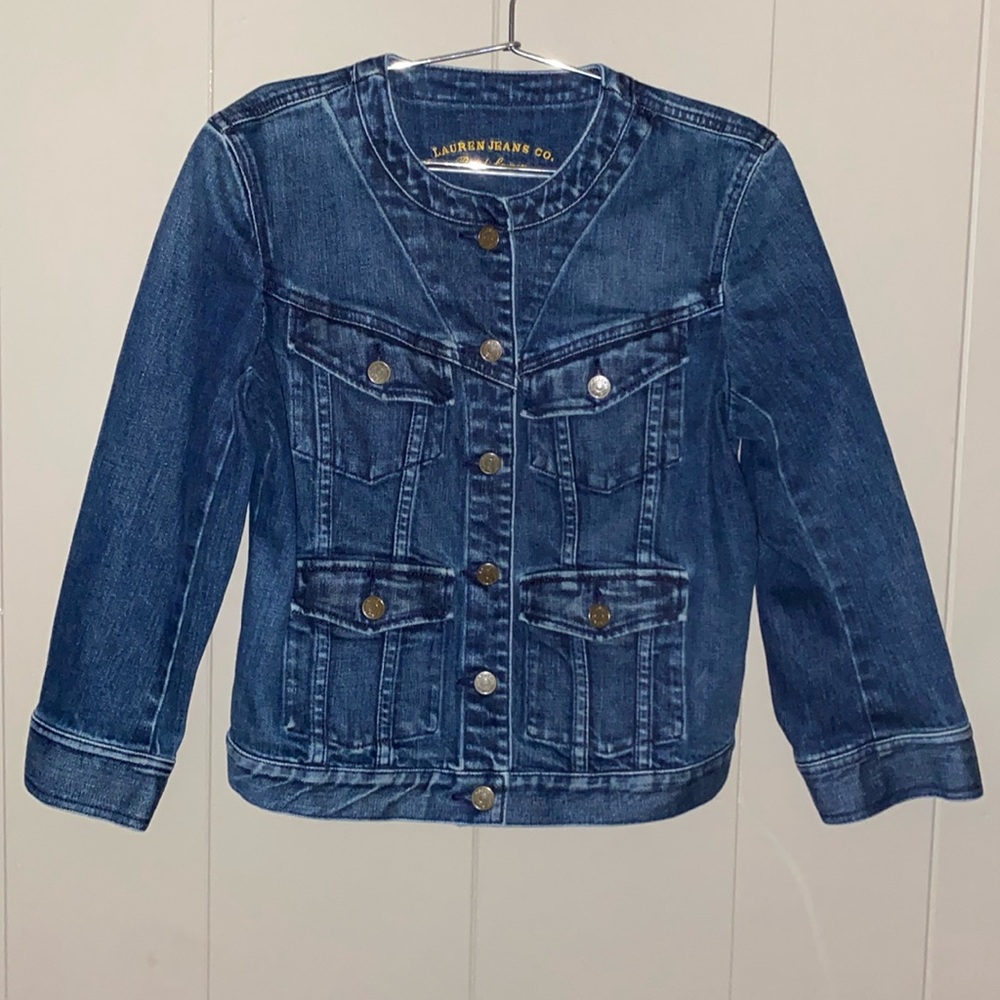 Vintage Ralph Lauren Jean Jacket Women’s Size M RL Denim Band Collar Jacket